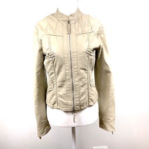 Max Studio, Tan Faux Letter Jacket, Size Small.